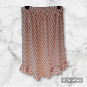 LOFT Pink and White Striped Ruffle Hem Skirt Sz6